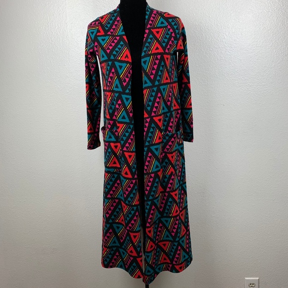 LuLaRoe Sarah Duster Cardigan Black Teal Red Pink - Picture 1 of 8